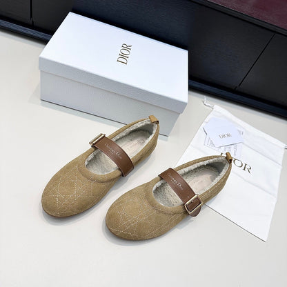 CD 26s Frost Ballet Flat In Light Brown Cannage Suede And Calfskin