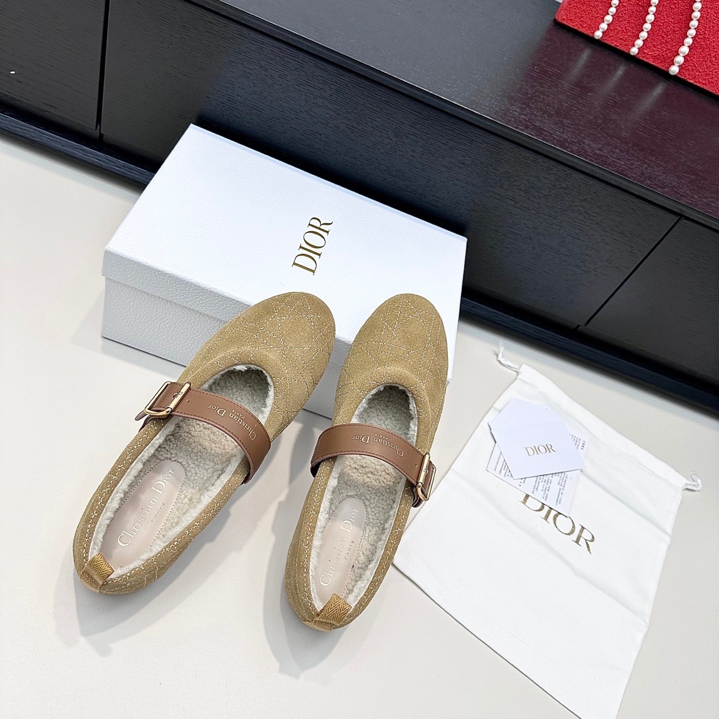 CD 26s Frost Ballet Flat In Light Brown Cannage Suede And Calfskin