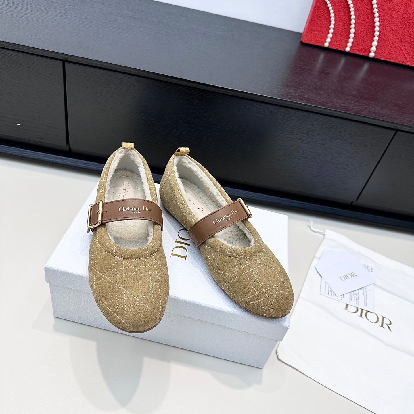 CD 26s Frost Ballet Flat In Light Brown Cannage Suede And Calfskin