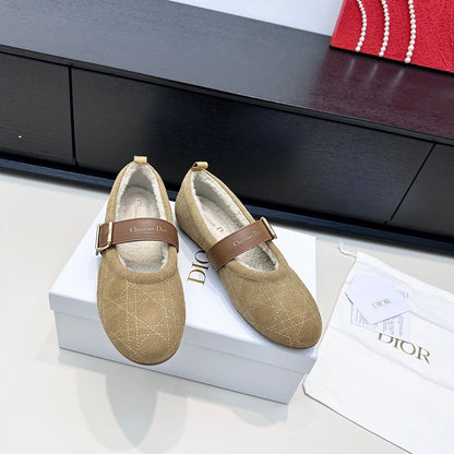 CD 26s Frost Ballet Flat In Light Brown Cannage Suede And Calfskin