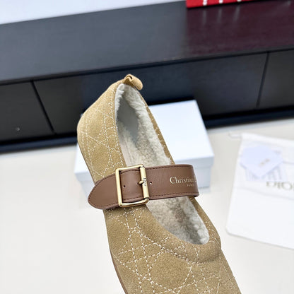 CD 26s Frost Ballet Flat In Light Brown Cannage Suede And Calfskin