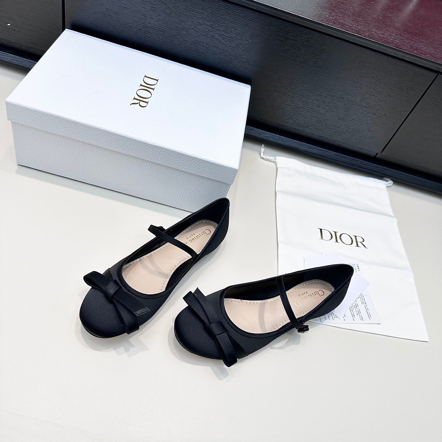 CD 26s Dior Ballet Pump Black Satin 622211