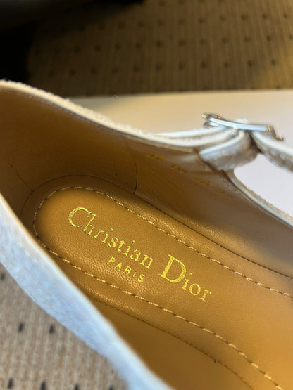 CD 26s New Flat Ballet Flats With Cross Straps White Glitter 622216