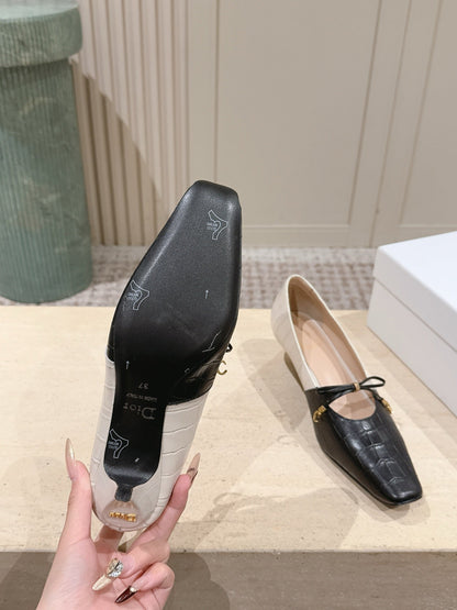 CD Muse Pump 4cm Black White Crocodile-Printed Calfskin 694202