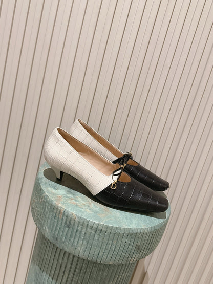 CD Muse Pump 4cm Black White Crocodile-Printed Calfskin 694202