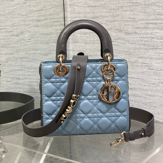 CD Lady Dior Bag Blue Grey Sheepskin 214235