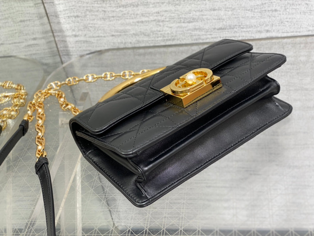 CD Macrocannage Ange Shoulder Bag 20 Black Calfskin