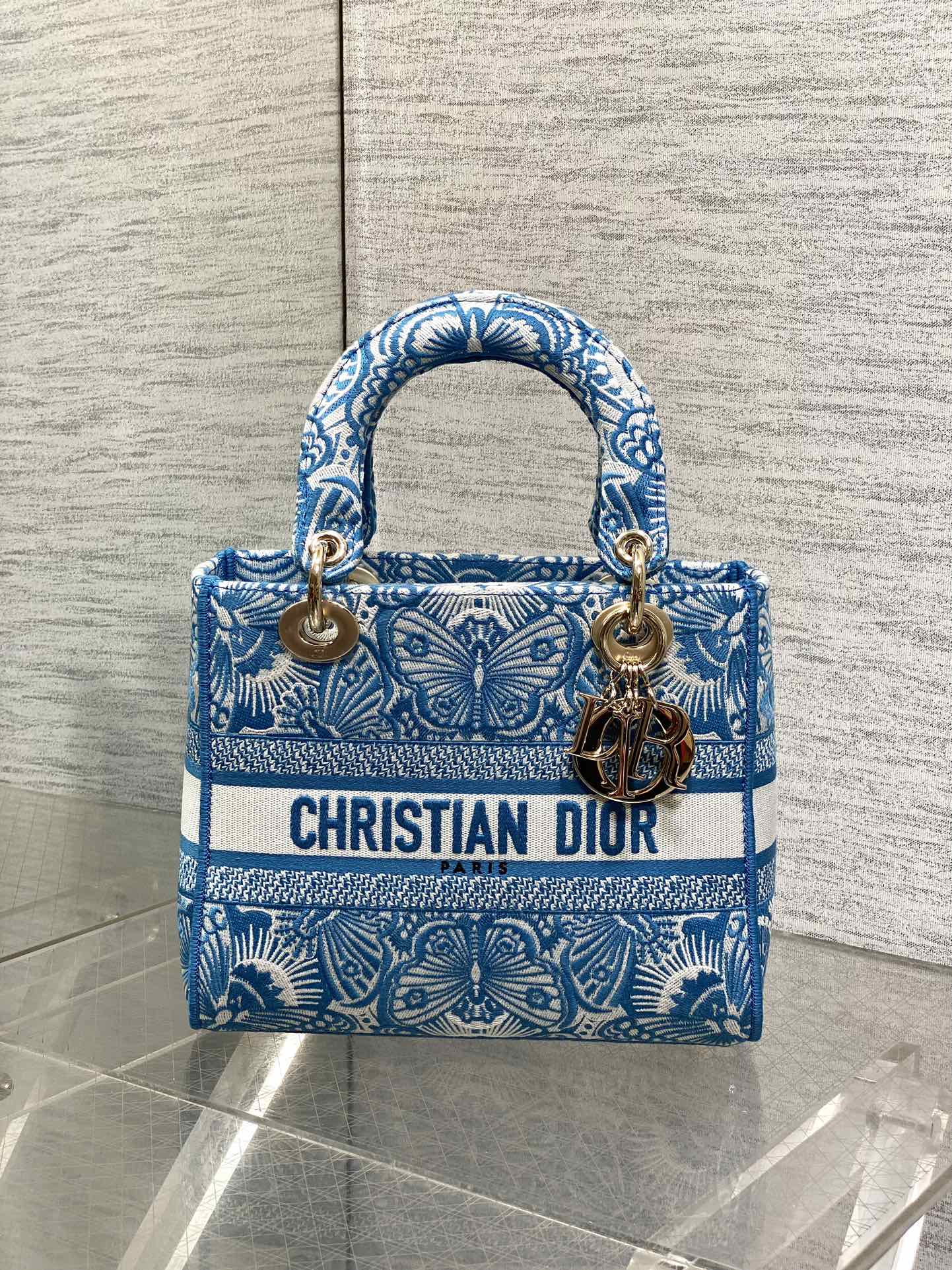CD Medium Lady D-Lite Butterfly Motif Blue White Cotton