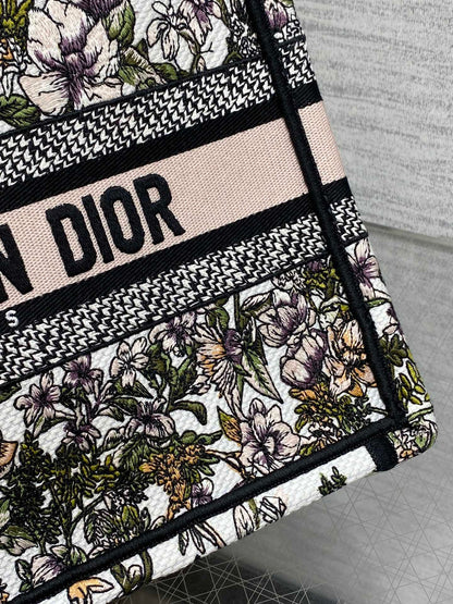 CD Small Dior Book Tote Full Floral Motif White Pink Cotton