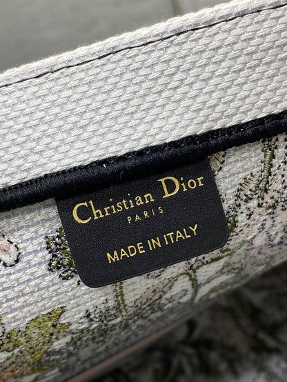CD Medium Dior Book Tote Floral Motif White Pink Cotton
