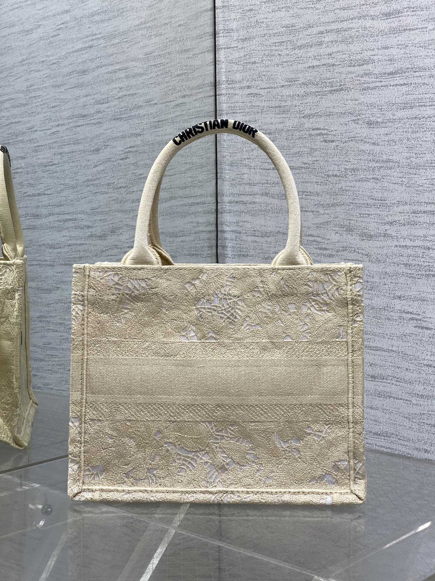CD Small Dior Book Tote Scotland’s National Flower Pattern Beige Cotton
