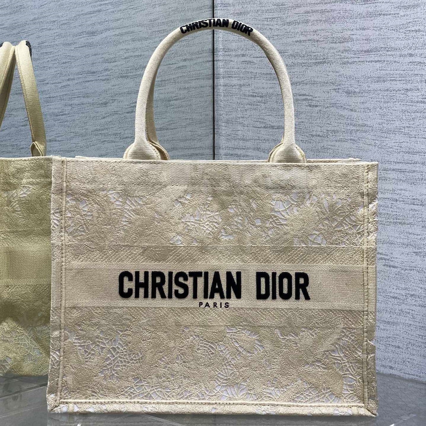 CD Medium Dior Book Tote Scotland’s National Flower Pattern Beige Cotton