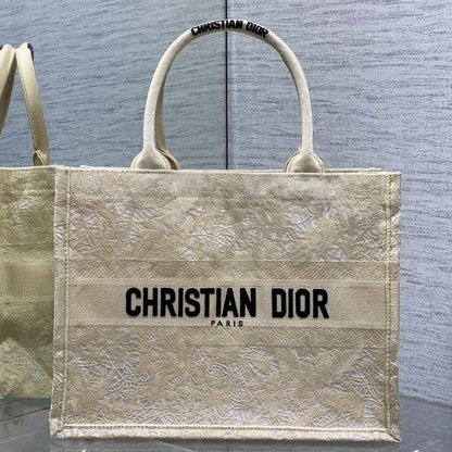 CD Small Dior Book Tote Scotland’s National Flower Pattern Beige Cotton