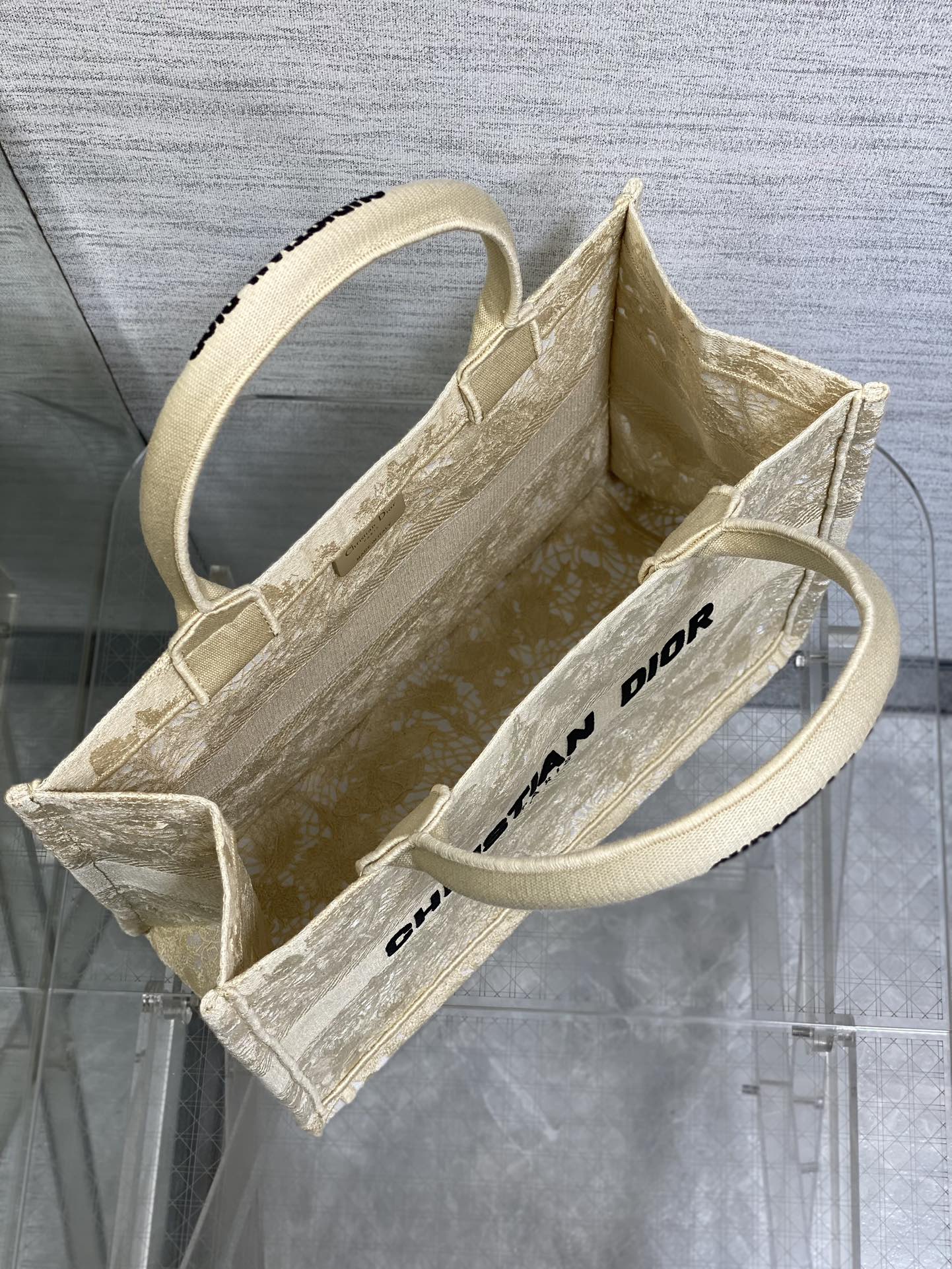 CD Small Dior Book Tote Scotland’s National Flower Pattern Beige Cotton