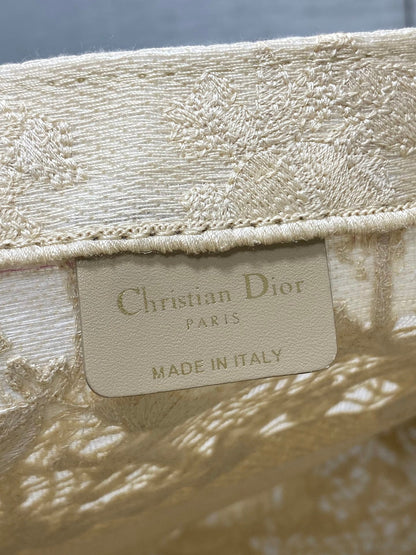 CD Large Dior Book Tote Scotland’s National Flower Pattern Beige Cotton