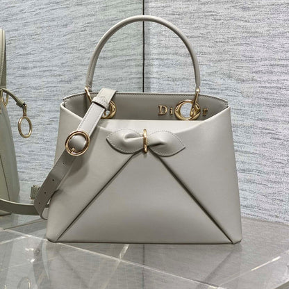 CD 26SS Bow-Adorned Bag Light Gray Calfskin 272509