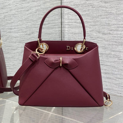 CD 26SS Bow-Adorned Bag Burgundy Calfskin 272517