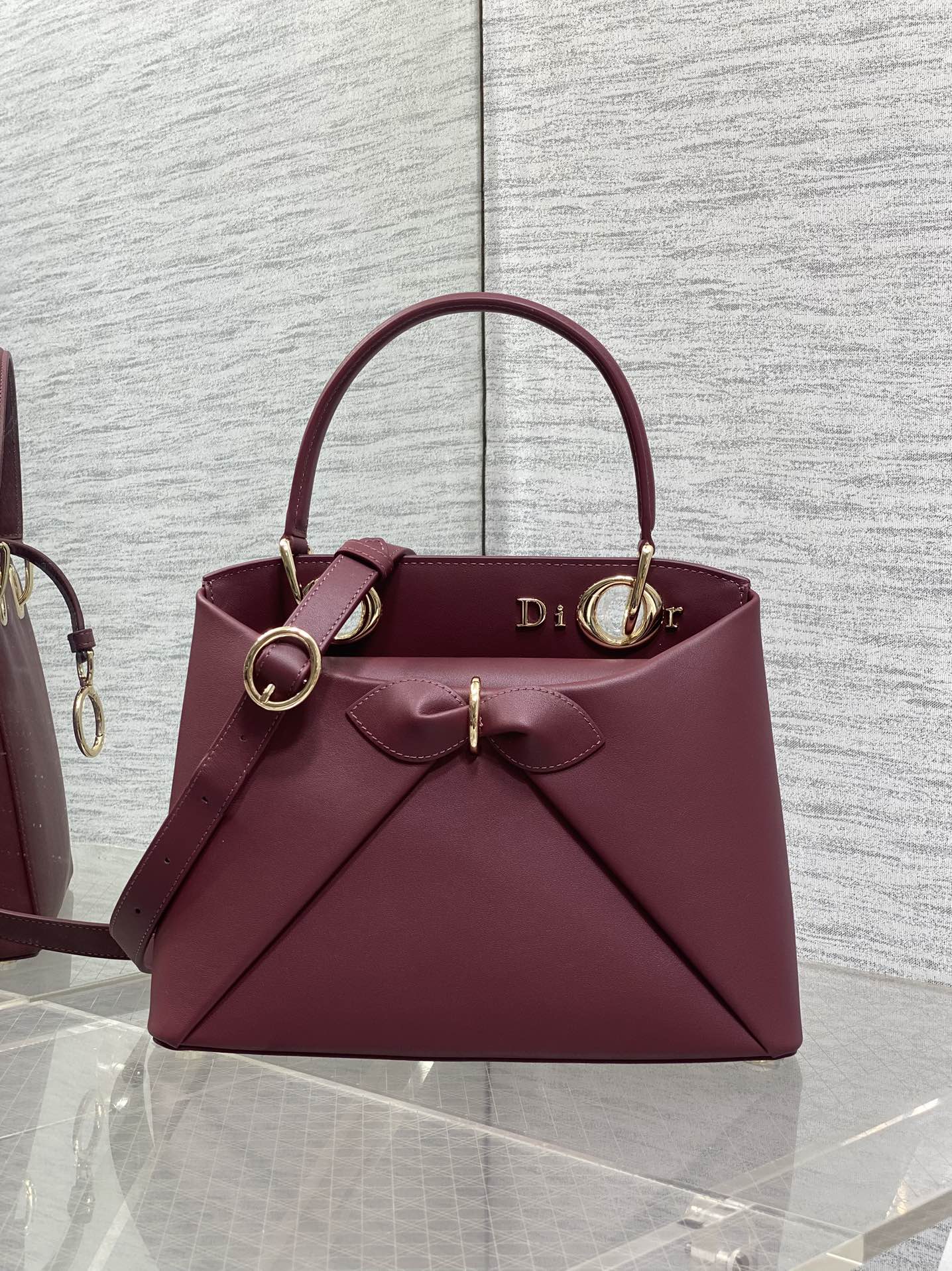 CD 26SS Bow-Adorned Bag Burgundy Calfskin 272517