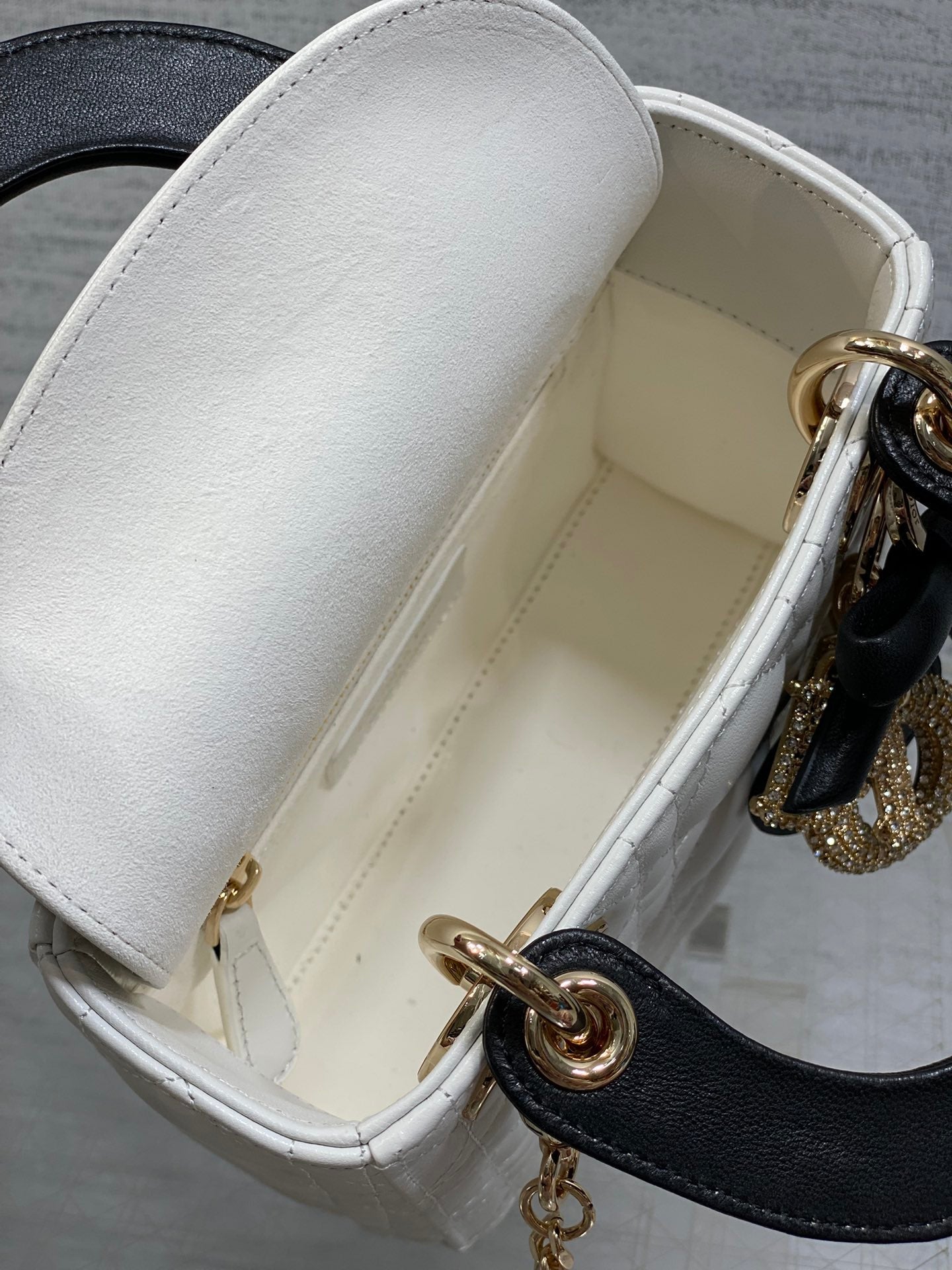 Dior 2026 Mini Lady Dior Bag White Black Lambskin 284137
