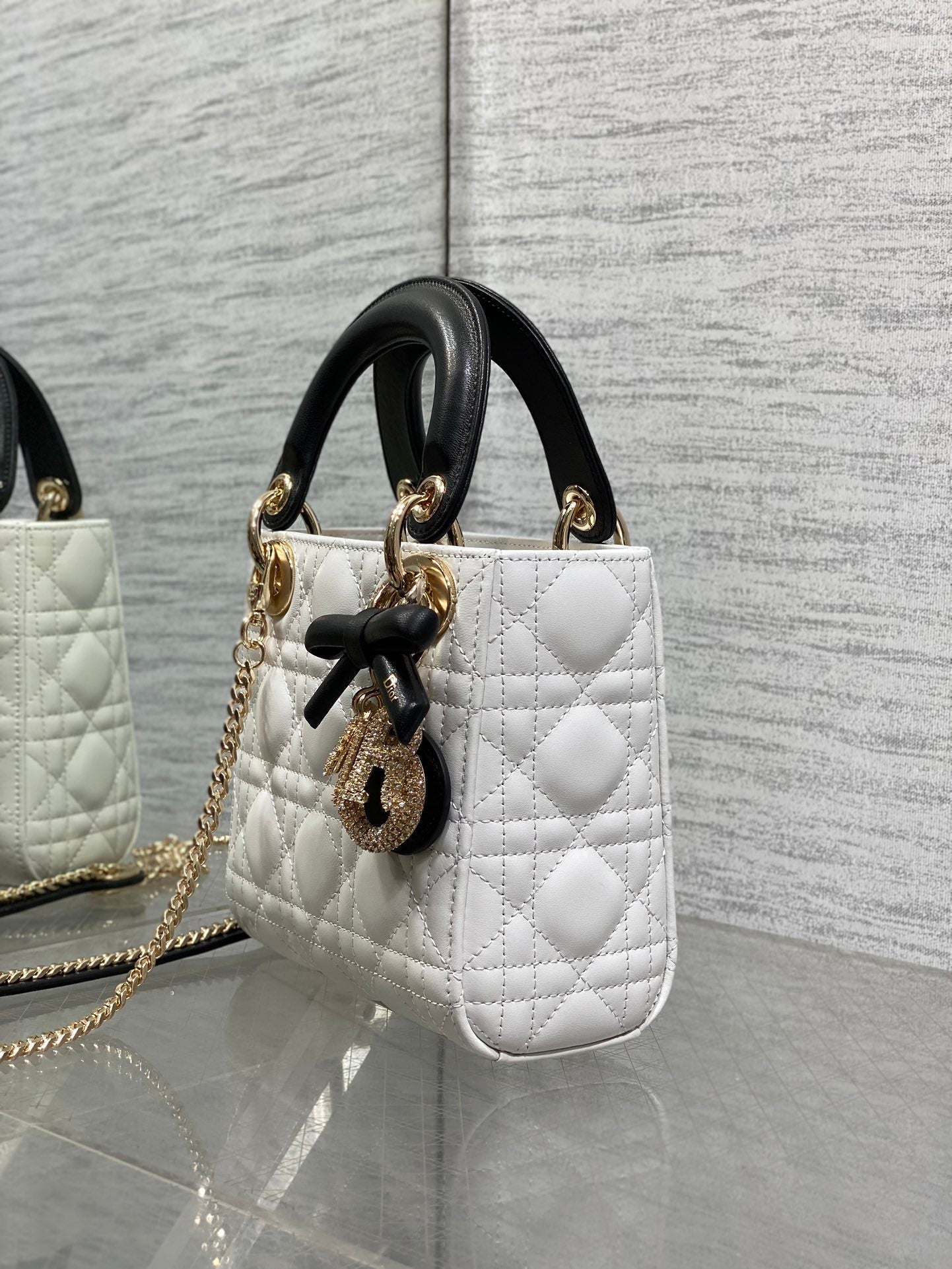 Dior 2026 Mini Lady Dior Bag White Black Lambskin 284137