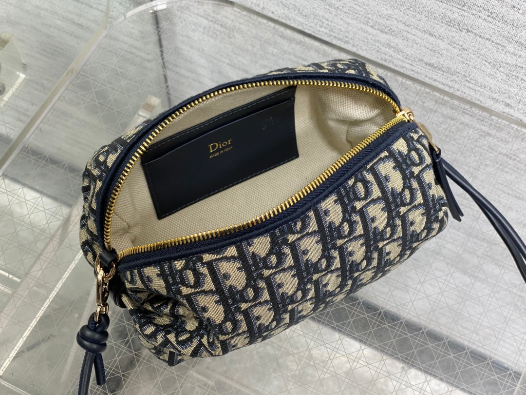 Dior 2026 Montaigne Pouch 20cm Blue Beige Canvas Leather 284147