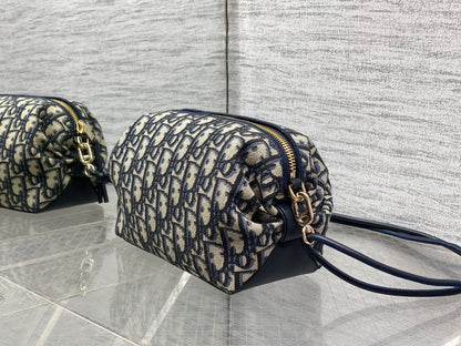 Dior 2026 Montaigne Pouch 20cm Blue Beige Canvas Leather 284147