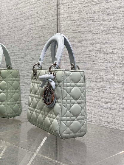 Dior 2026 Bow Lady Dior 20cm Green mix Blue Cannage Lambskin 286579
