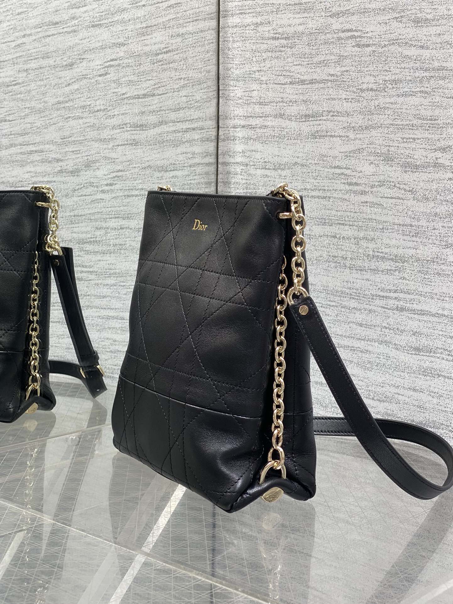 Dior Small Vertical Bag Black Macrocannage Lambskin 286596