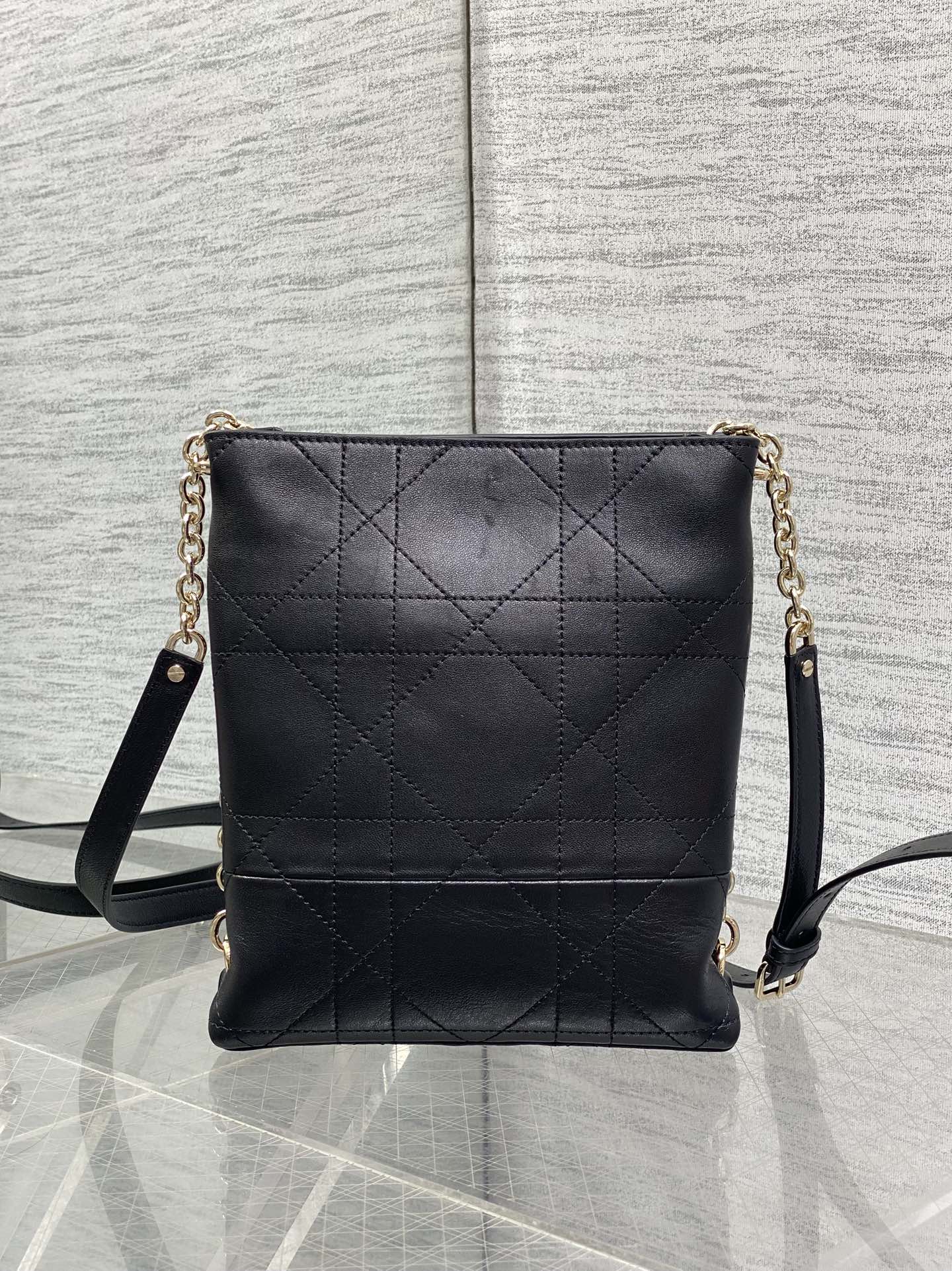 Dior Small Vertical Bag Black Macrocannage Lambskin 286596