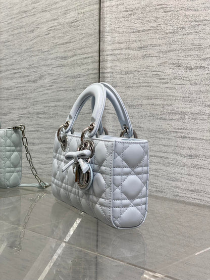 Dior 2026 Bow D-Joy Micro Bag 22cm Glacier Blue Lambskin