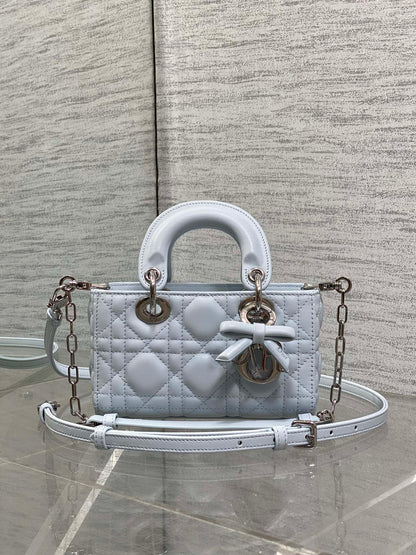 Dior 2026 Bow D-Joy Micro Bag 16cm Glacier Blue Lambskin