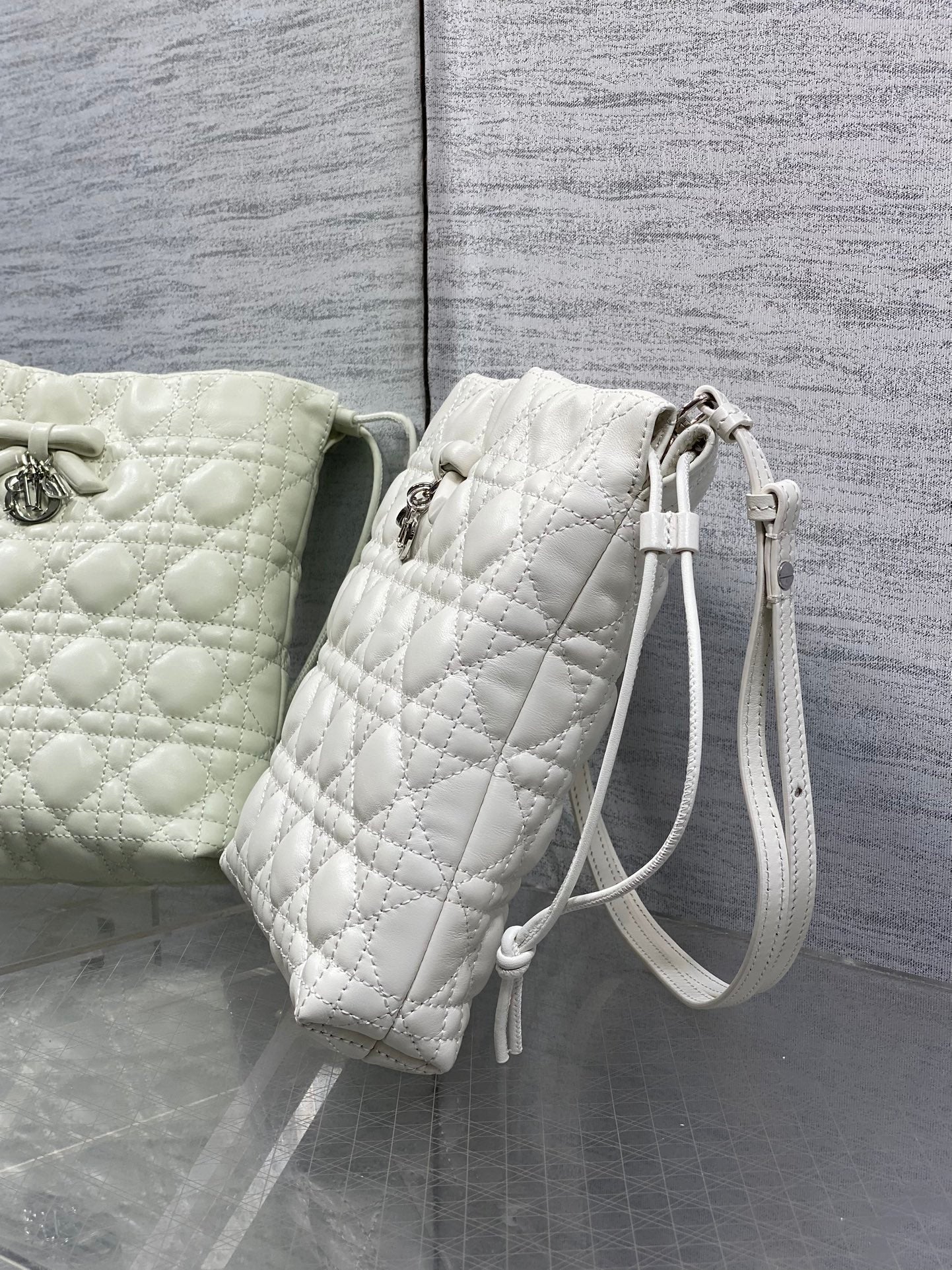 CD Adiorable Mini Bucket Bag White Lambskin 286635