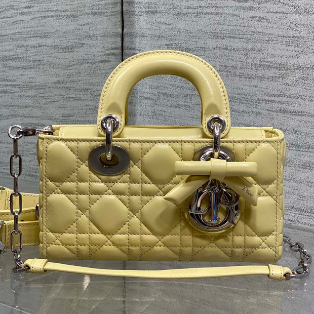 CD 2026 Bow Lady D-Joy 19cm Yellow Cannage Lambskin With Silver Charm 286561