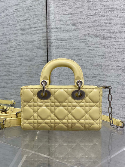 Dior 2026 Bow Lady D-Joy 19cm Yellow Cannage Lambskin With Silver Charm 286561