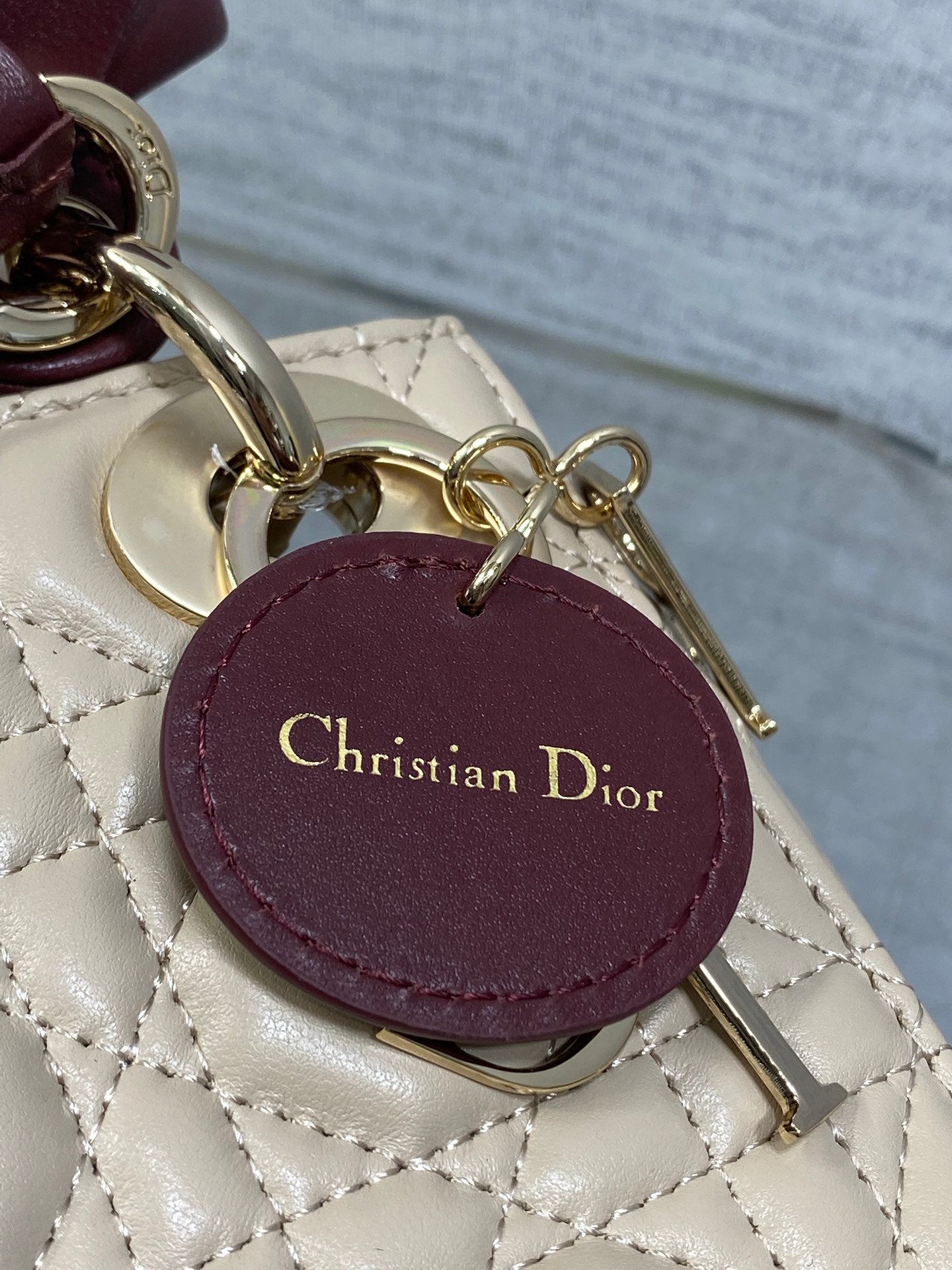 Dior 2026 Mini Lady Dior Bag Beige Burugndy Lambskin 286583
