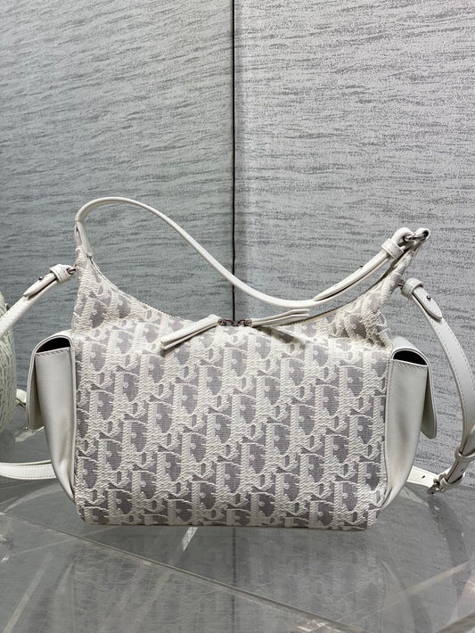 Dior 2026 D-Dream Oblique Jacquard 24cm White Grey Cotton Calfskin 289148