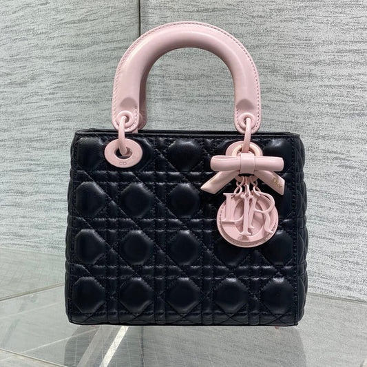 CD 2026 Bow Lady Dior 20cm Black Pink Cannage Lambskin 289164