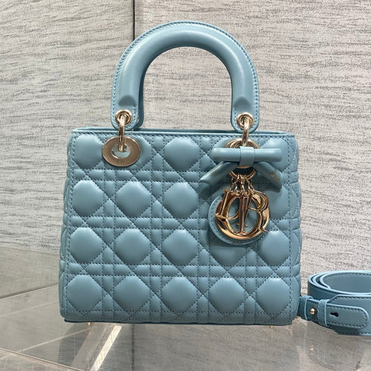 CD 2026 Bow Lady Dior Tourmaline Blue Cannage Lambskin 289166