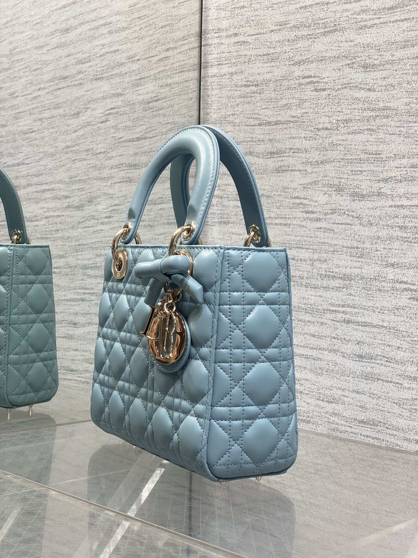 CD 2026 Bow Lady Dior Tourmaline Blue Cannage Lambskin 289166