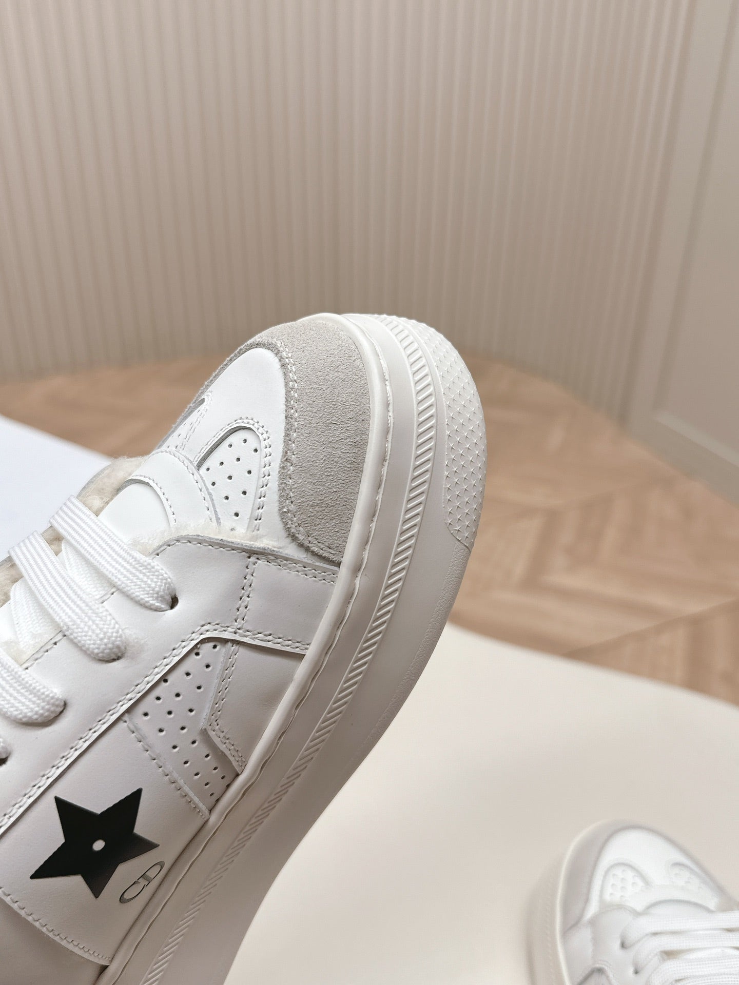 CD Dior Star Platform Sneaker Fleece Lining White Lambskin And Suede
