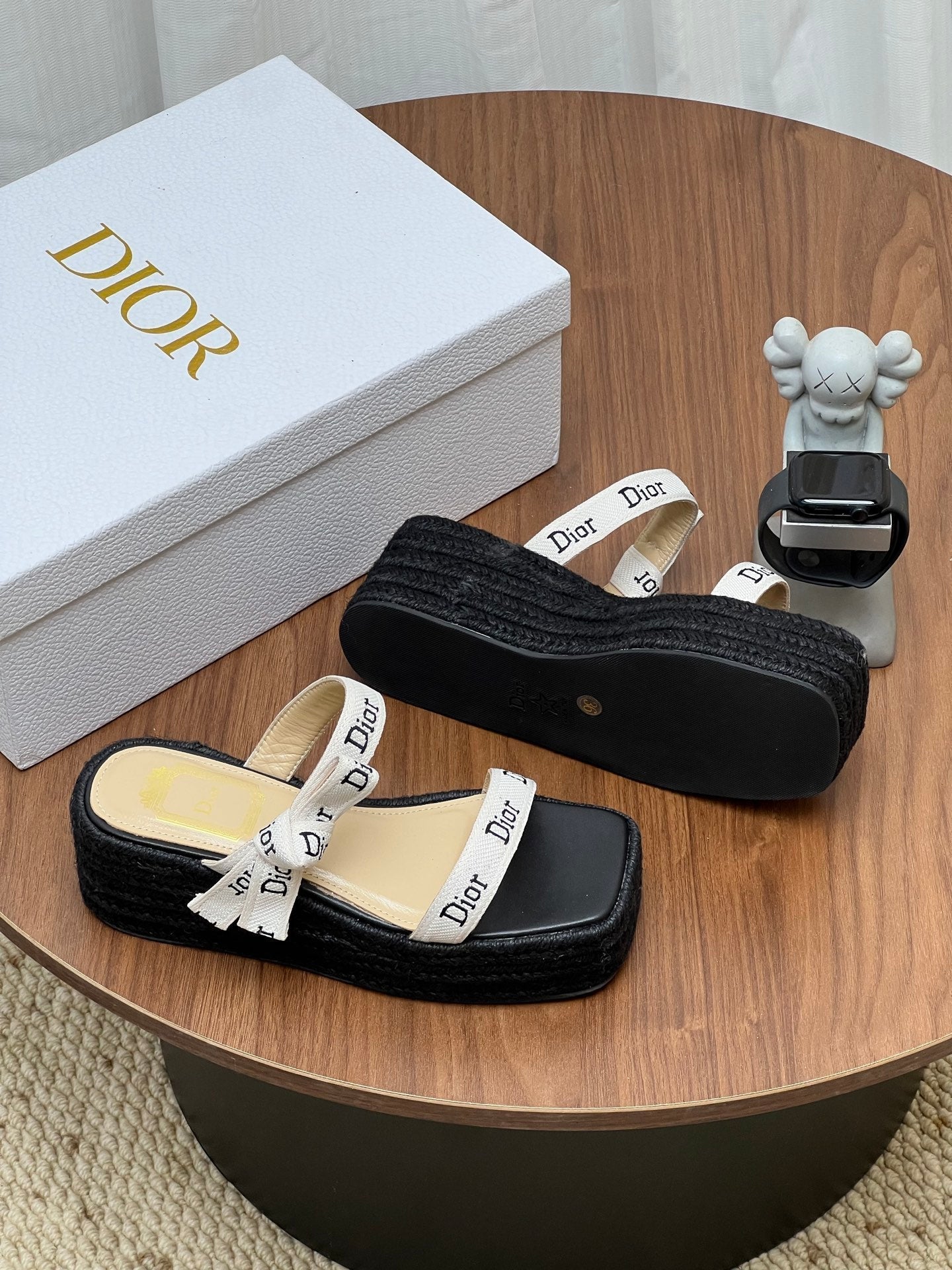 Dior 2026 Wedge Sandals 75mm with Straps Cotton Raffia 846580