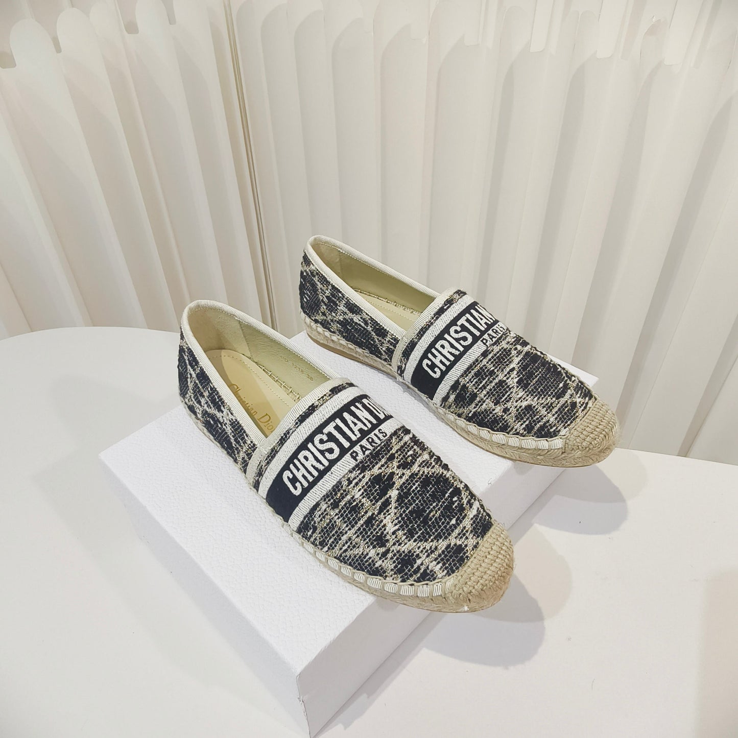 CD Granville Espadrilles Beige Black Cannage Tweed Sequin 632506