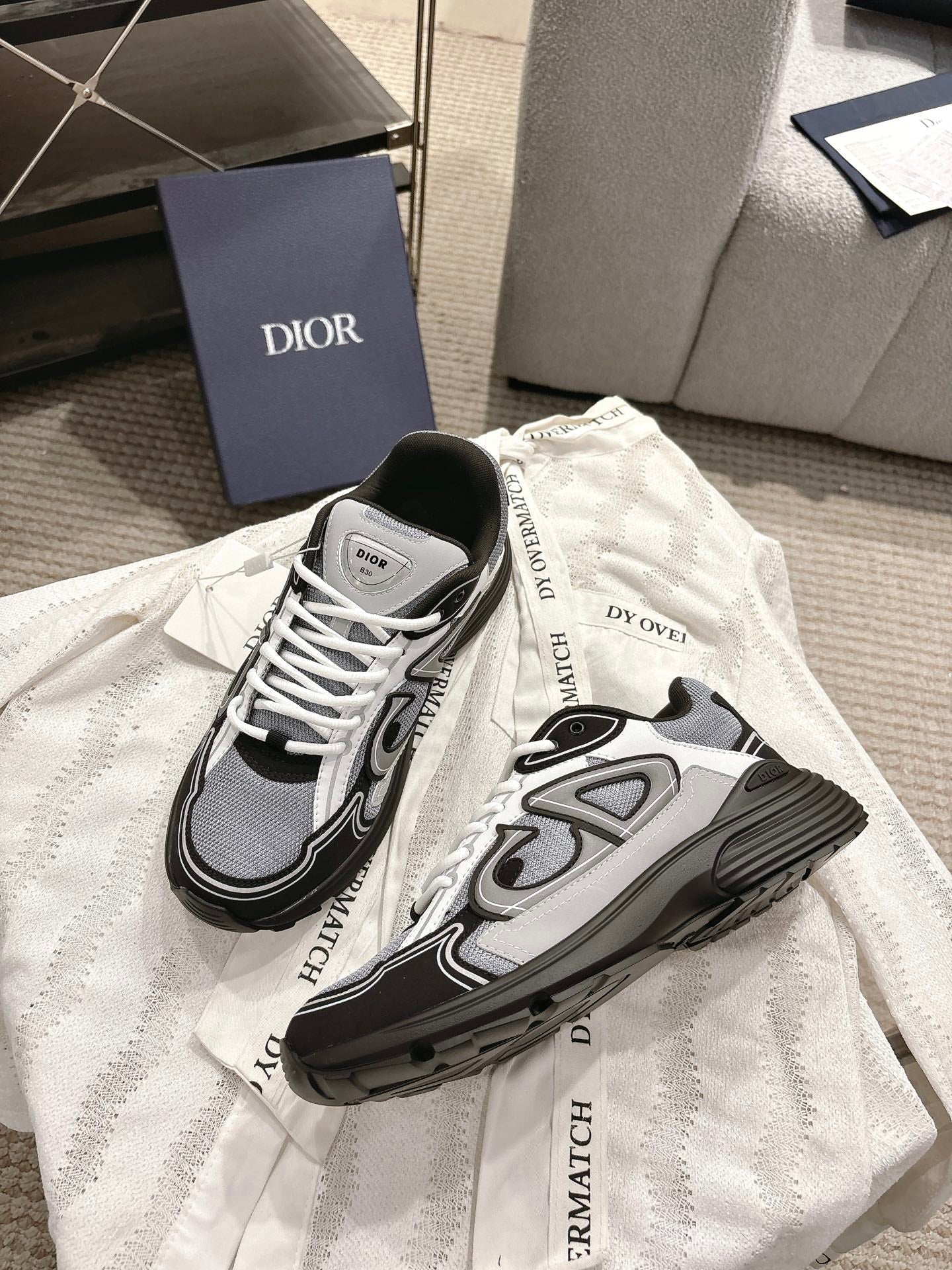 CD B30 Sneakers White Black Gray Technology Fabric 438323