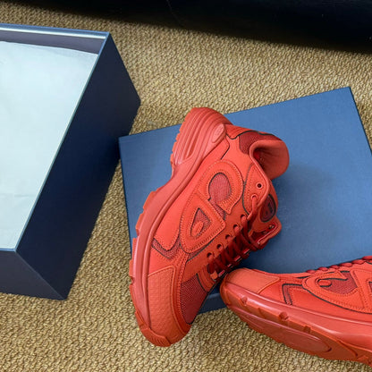 CD And Stone Island B30 Sneaker Red Orange Cowhide And Polyester Mesh Fabric