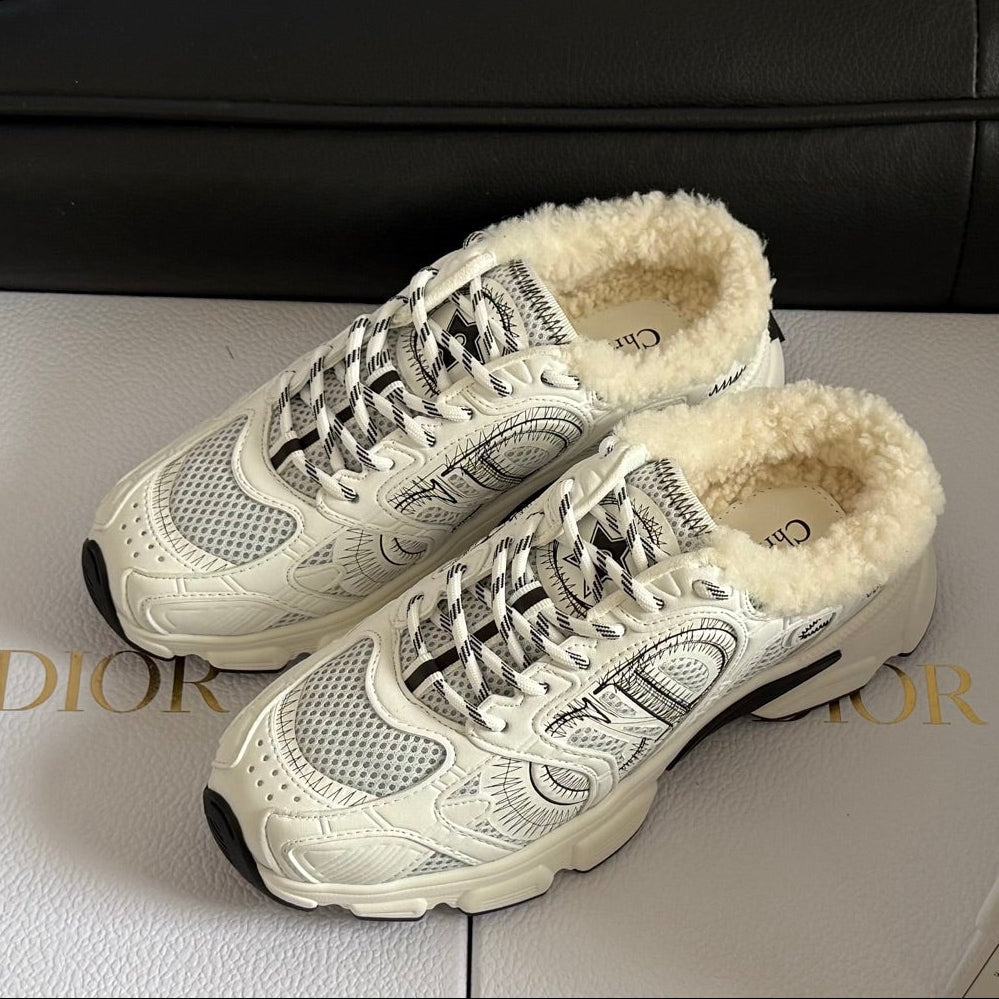 Dior 25 Chrono Sneakers Black Cream Mesh Calfskin 531389