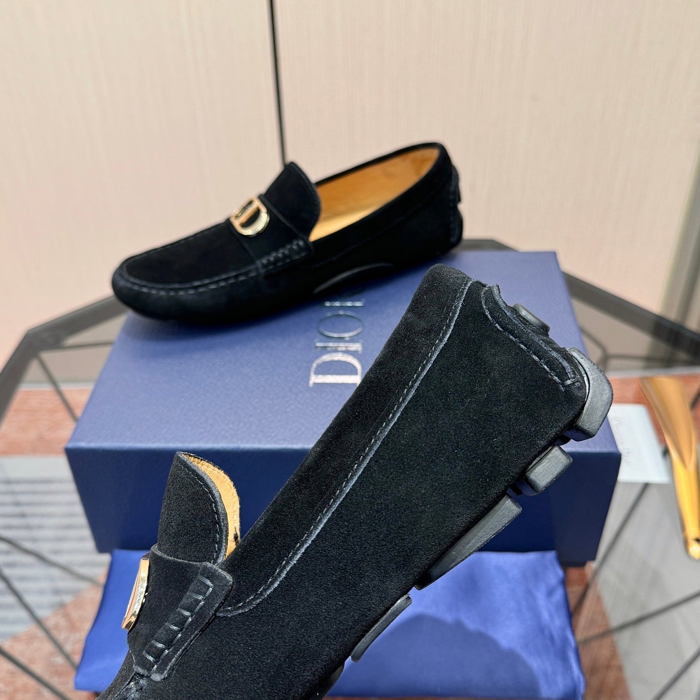 CD Odéon Men’s Loafer Black Gold Suede 664112
