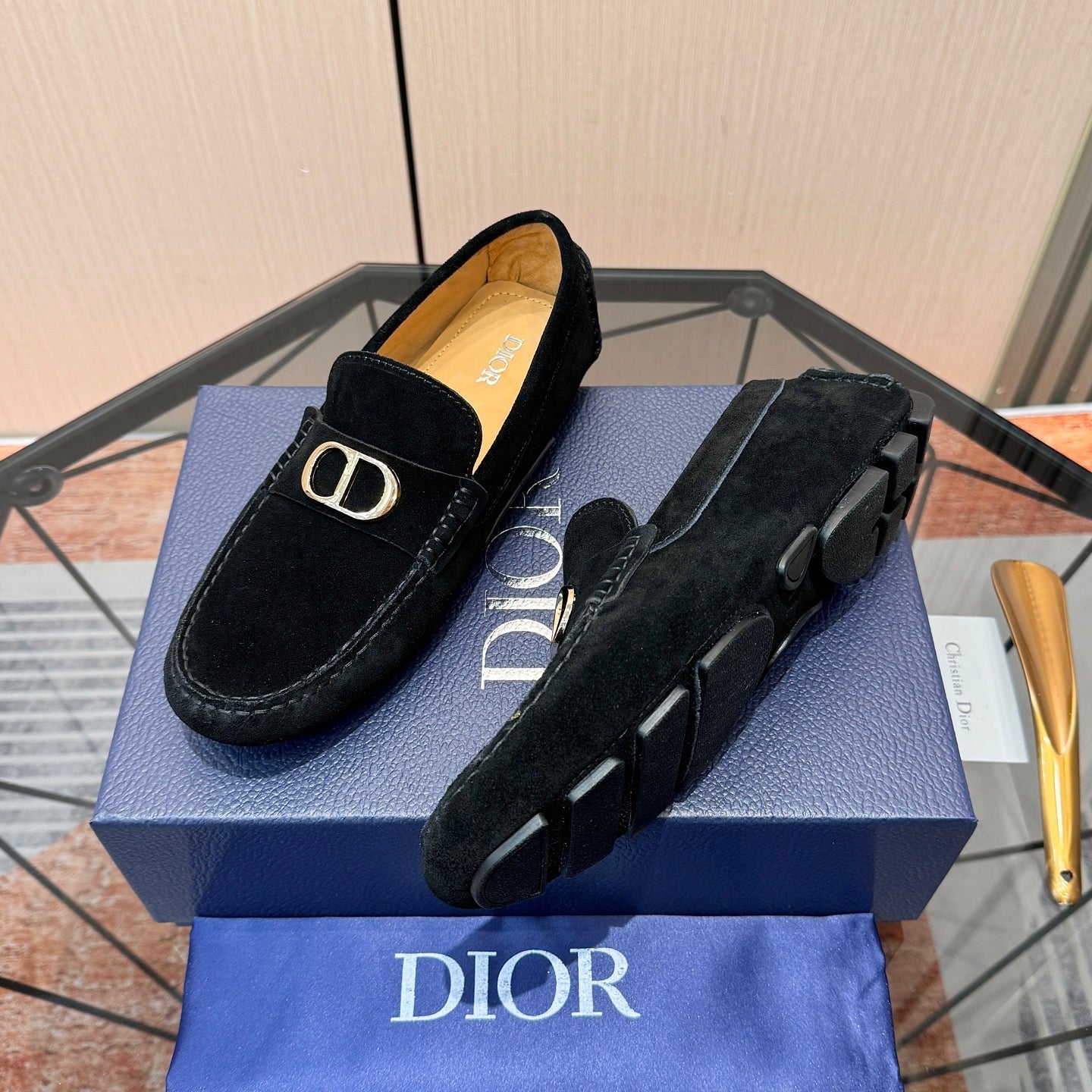 CD Odéon Men’s Loafer Black Gold Suede 664112