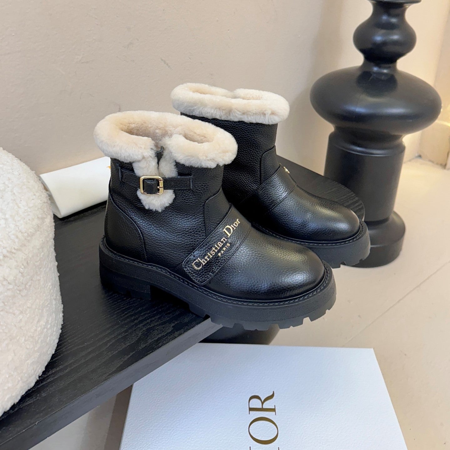 CD Alps D-Quest Ankle Boot Black Grained Calfskin Shearling 530608