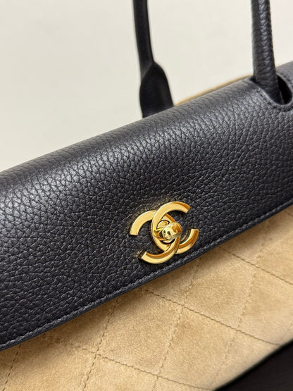 Chanel 2026 Urban Essential East West Bag 31cm Black Beige Suede Leather