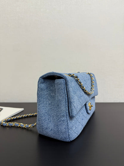Chanel 2026 Flap Bag Blue Gold Denim